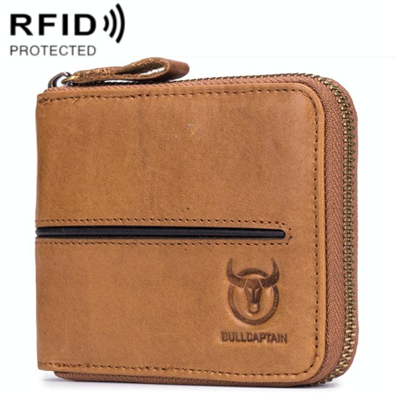 V562-C1076034060DBT-202508281420-00 Zippered Cowhide Card Holder with Rfid Protection - Yellow Brown - Image 1