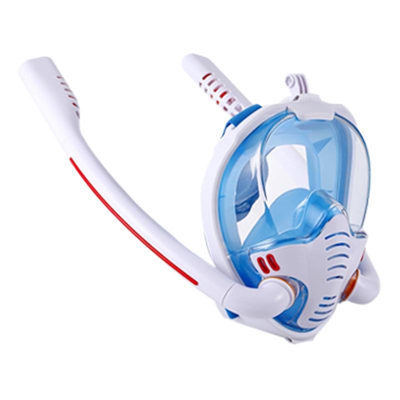 V562-C2039988550DBT-202508280416-00 Full Dry Silicone Snorkel Mask for Adults - Double Tube Size l / Xl - White/Blue - Image 1