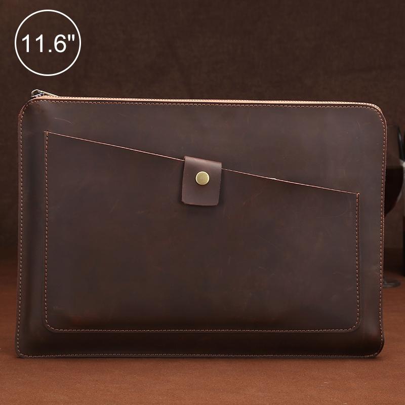 V562-C3901BL-202508290341-00 Leather Laptop Tablet Bag with Zipper for Macbook Samsung Sony Dell Alienware Chuwi Asus Hp - Coffee - Image 1