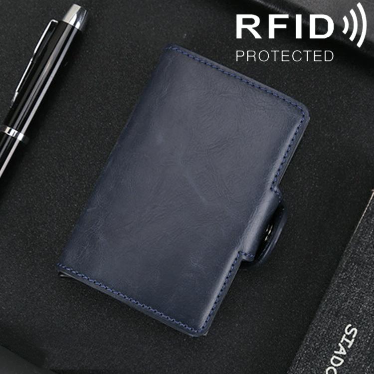 V562-D0700BCC-202508280911-00 Leather Rfid Blocking Card Wallet - Multi-functional - Dark Blue - Image 1