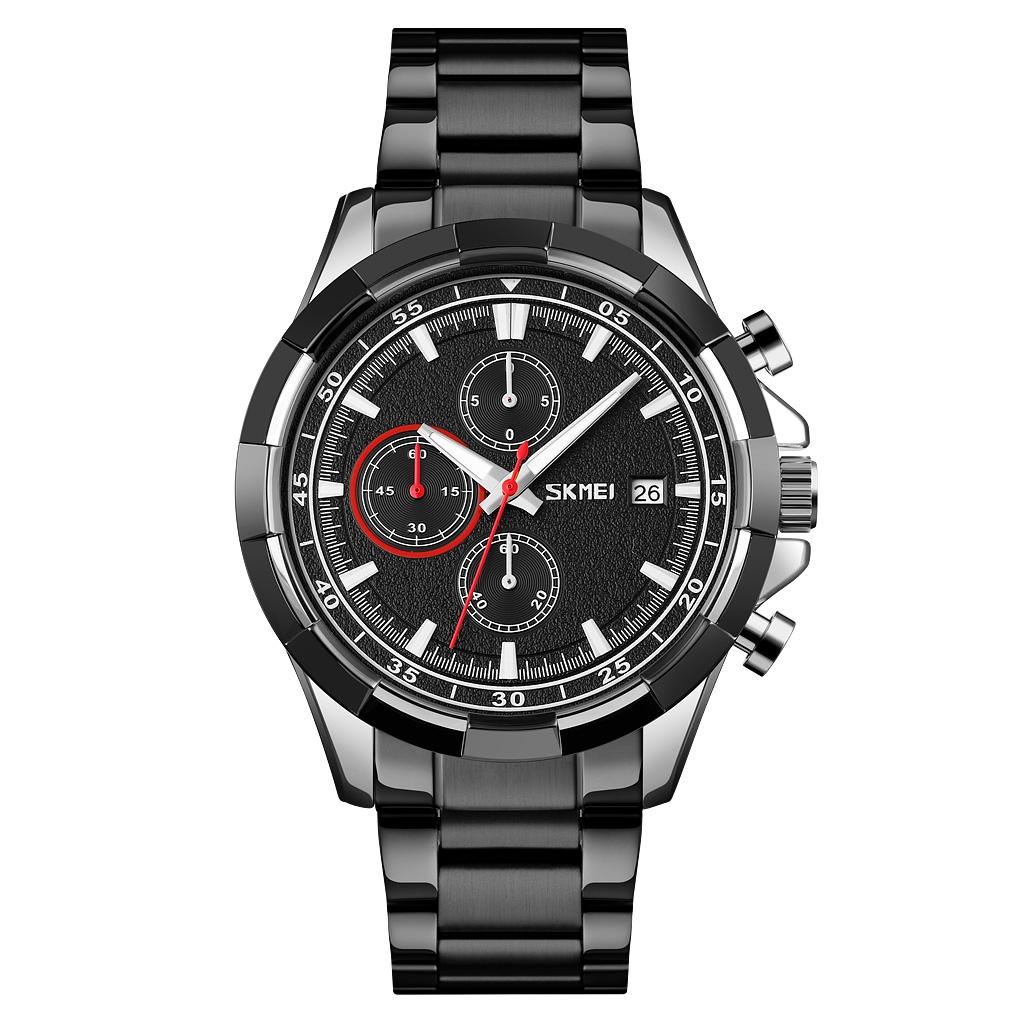 Men Stainless Steel Quartz Watch with Luminous Calendar and Timing - Silver Black