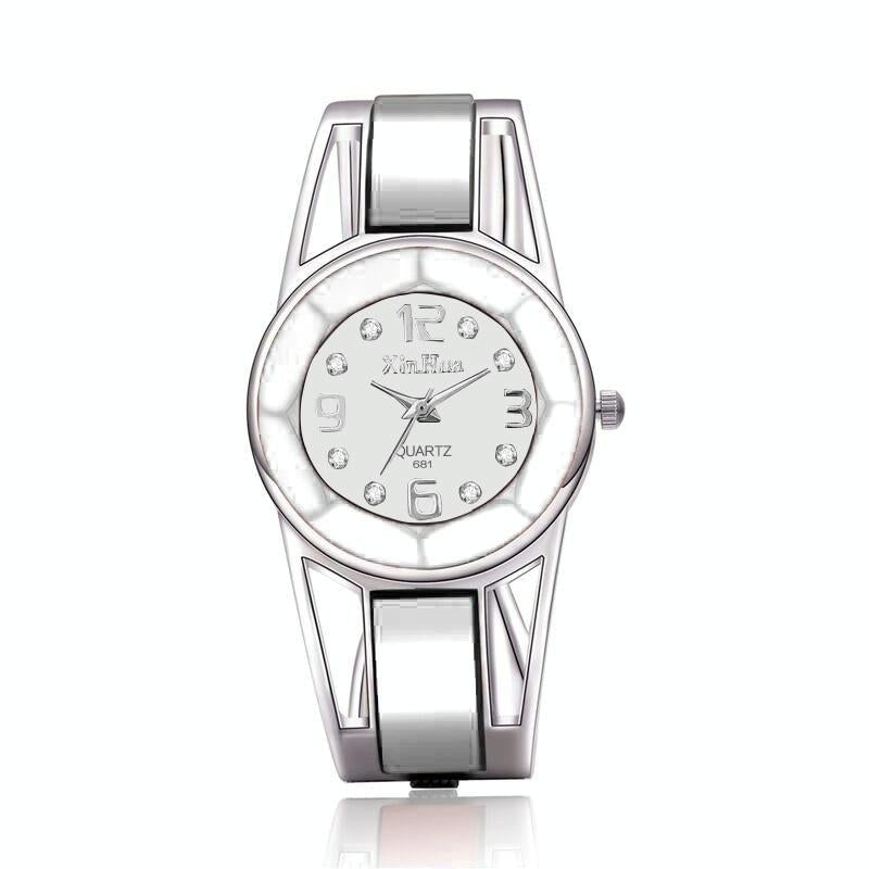 V562-D100612250DBT-202508281330-00 Stainless Steel Diamond Bracelet Watch for Women - Hollow Mirror Surface - White - Image 1