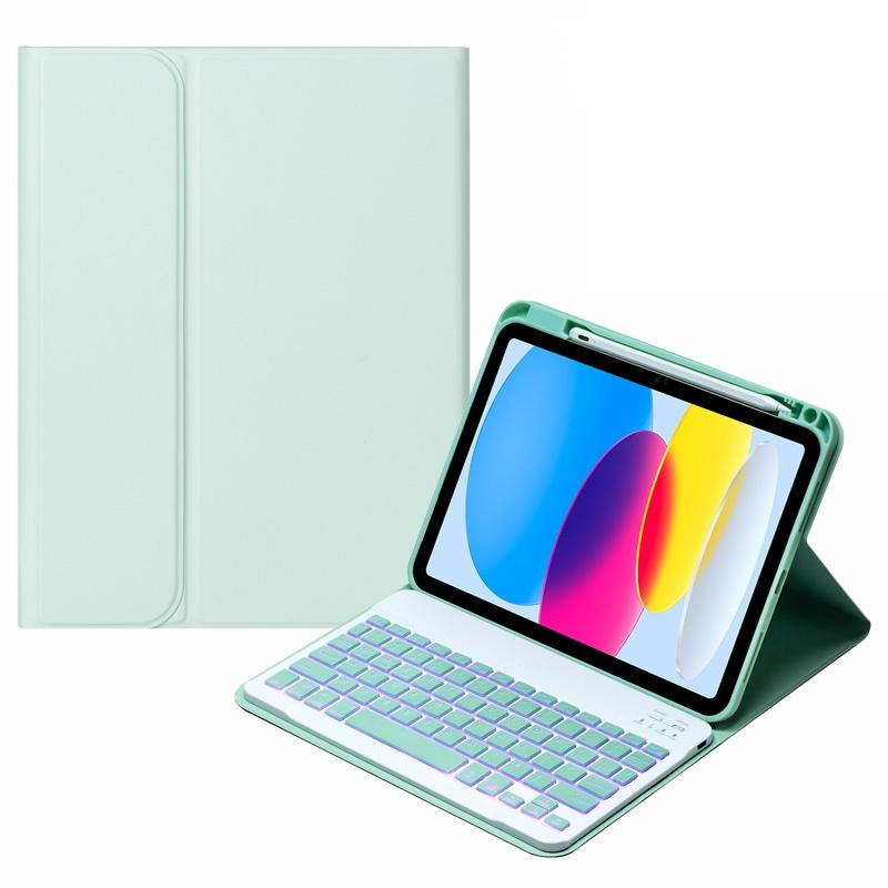 V562-D102501400ADE-202508290230-00 10.9 Ipad 10Th Gen 2022 Backlit Keyboard Case With Pen Slot - Bluetooth Leather - Light Green - Image 1