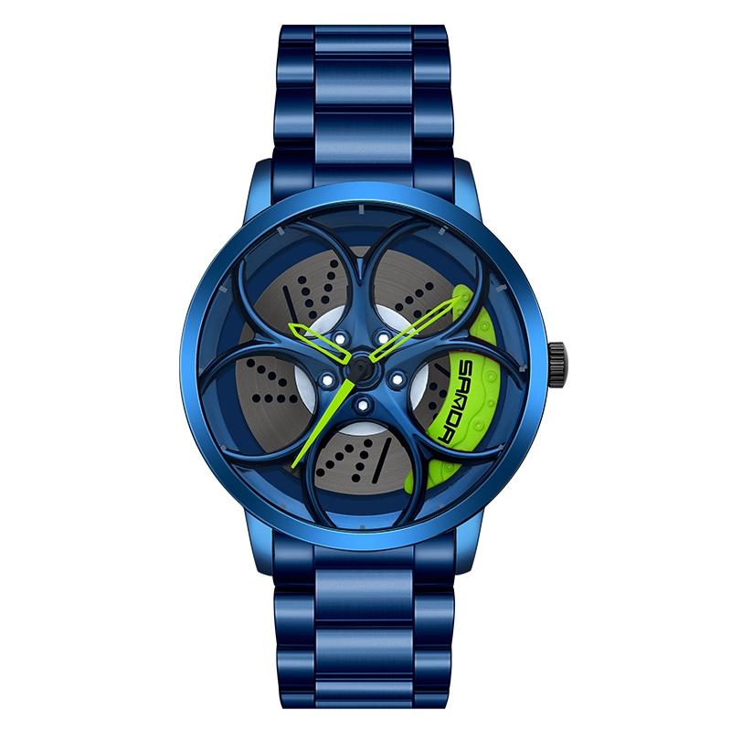 V562-D103432200ADE-202508282016-00 Men Steel Belt Quartz Watch with 3d Oval Hollow out Wheel - Blue Green - Image 1