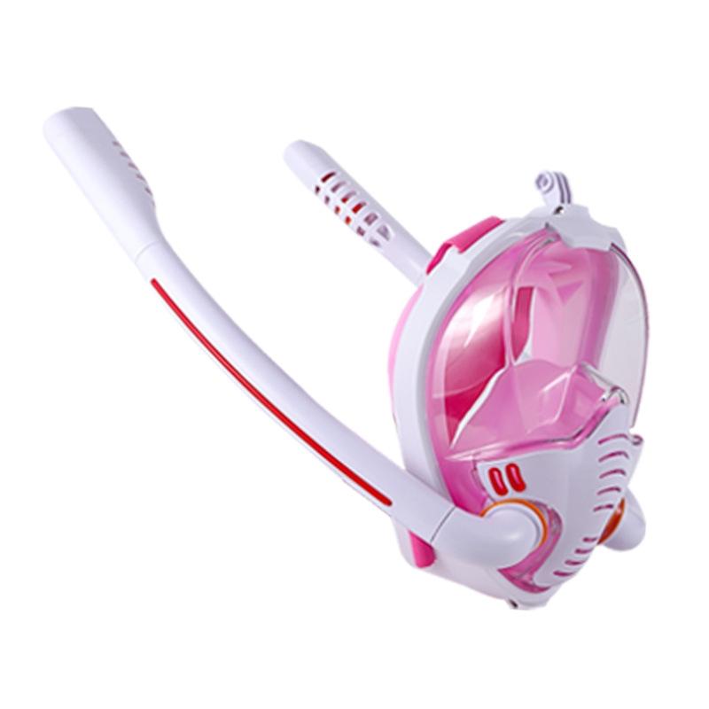 V562-D1039988550DBT-202508282011-00 Full Dry Silicone Diving Mask for Adults - Double Tube - White/Pink - Image 1