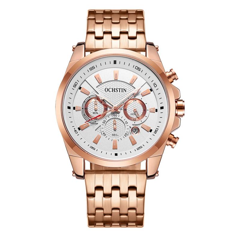 V562-D104050400ADE-202508281025-00 Multifunctional Steel Strap Men Watch - Fashionable Quartz - Rose Gold White - Image 1