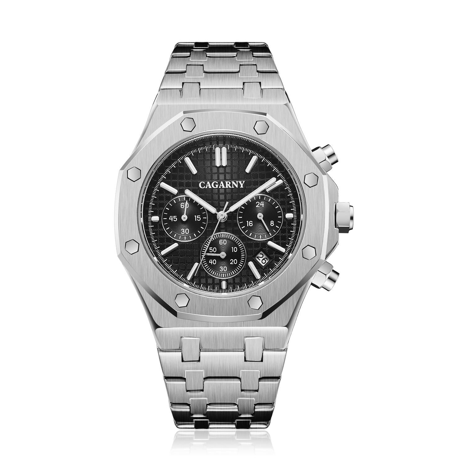 V562-D105517500ADE-202508282040-00 Men Simple Steel Quartz Watch with Band - 6835 - Silver + Black - Image 1