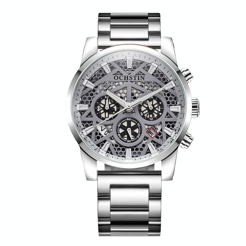 V562-D105540400ADE-202508281305-00 Waterproof Multifunctional Men Watch with Quartz Movement and Steel Strap - Silver Grey - Image 1