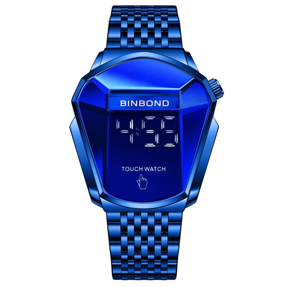 V562-D1057262020DBT-202508282115-00 Black Steel Touch Screen Men Watch with Locomotive Concept - Blue Steel Blue - Image 1
