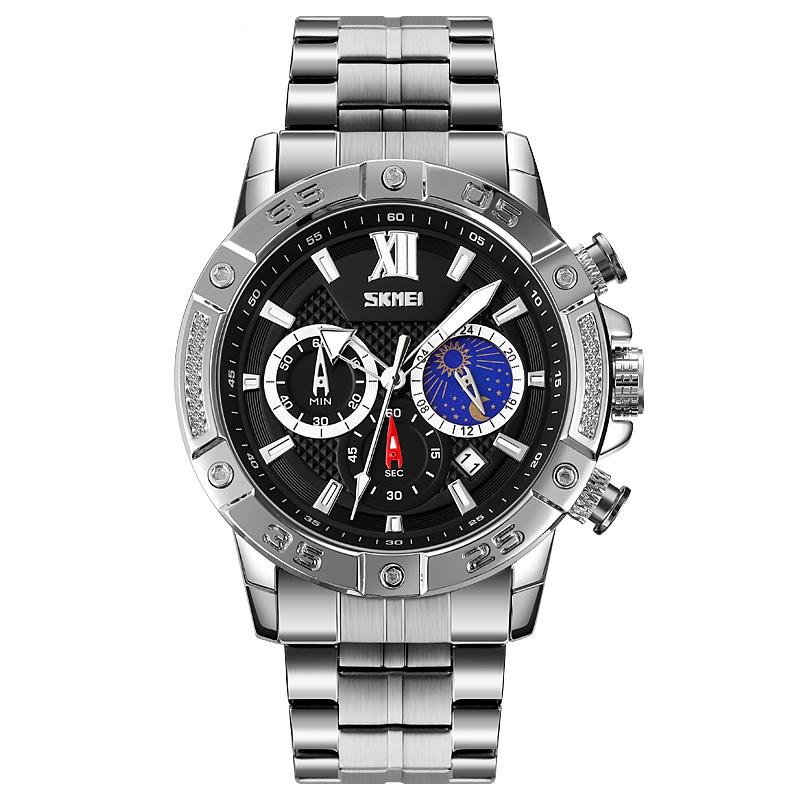 V562-D106639100ADE-202508281230-00 Stainless Steel Men Moonphase Quartz Watch with Strap - Silver Black - Image 1