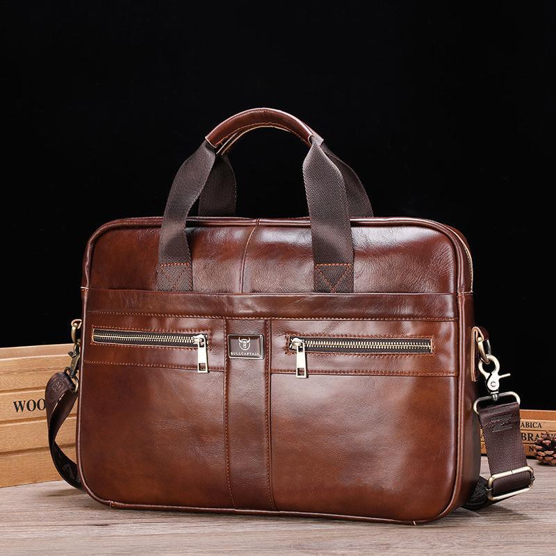 V562-D1077485060DBT-202508291015-00 Large Capacity Retro Cowhide Briefcase - Coffee Metal - Image 1