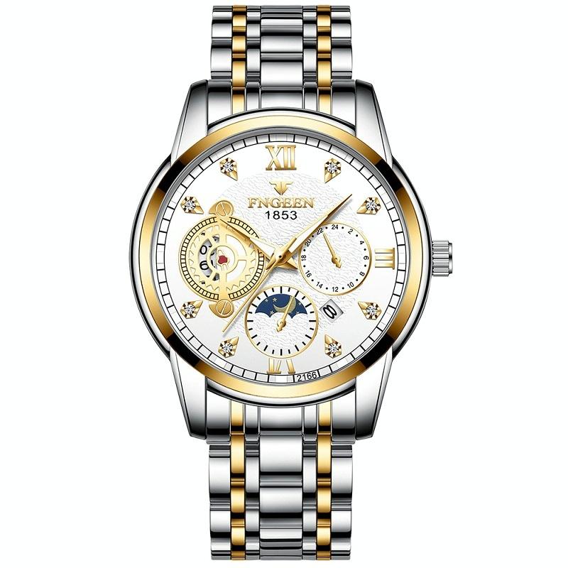 V562-D1078472650DBT-202508281210-00 Men Three-eye Hollow Quartz Sports Watch - Between Gold White Surface - Image 1