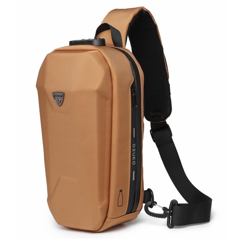 V562-D1089011350DBT-202508282241-00 Waterproof Men Chest Bag Usb Charging Port Anti Theft Oxford Cloth Messenger Bag - Brown - Image 1
