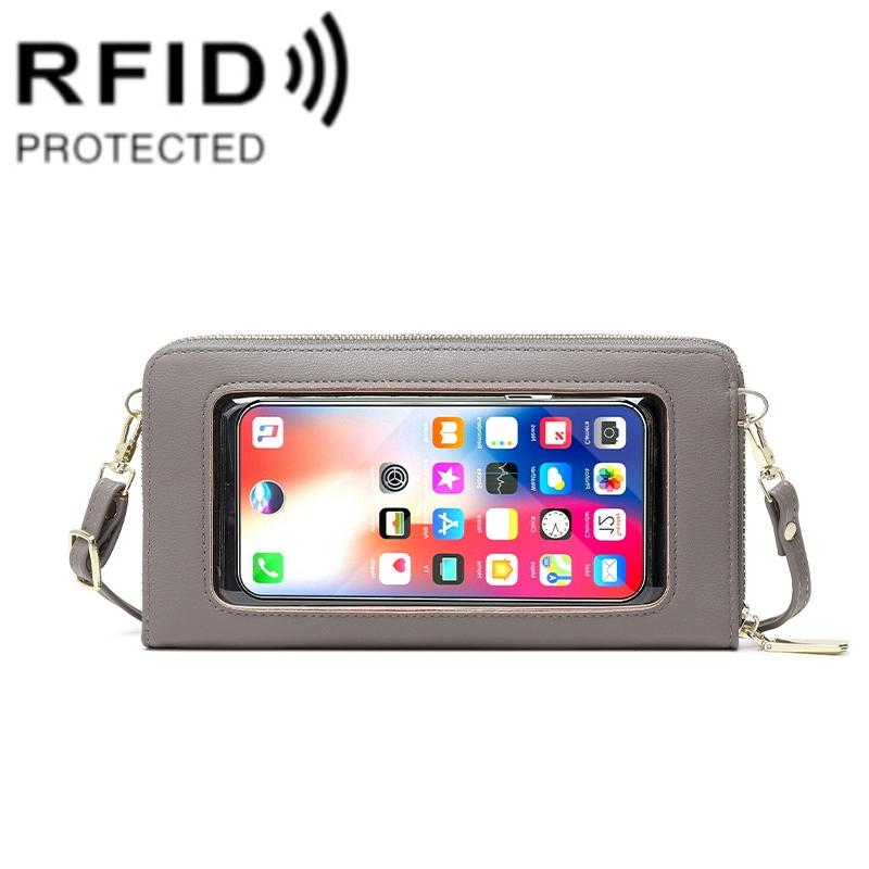 V562-D1098672060DBT-202508291221-00 Anti Theft Rfid Cross Body Phone Bag With Touch Screen - Grey - Image 1