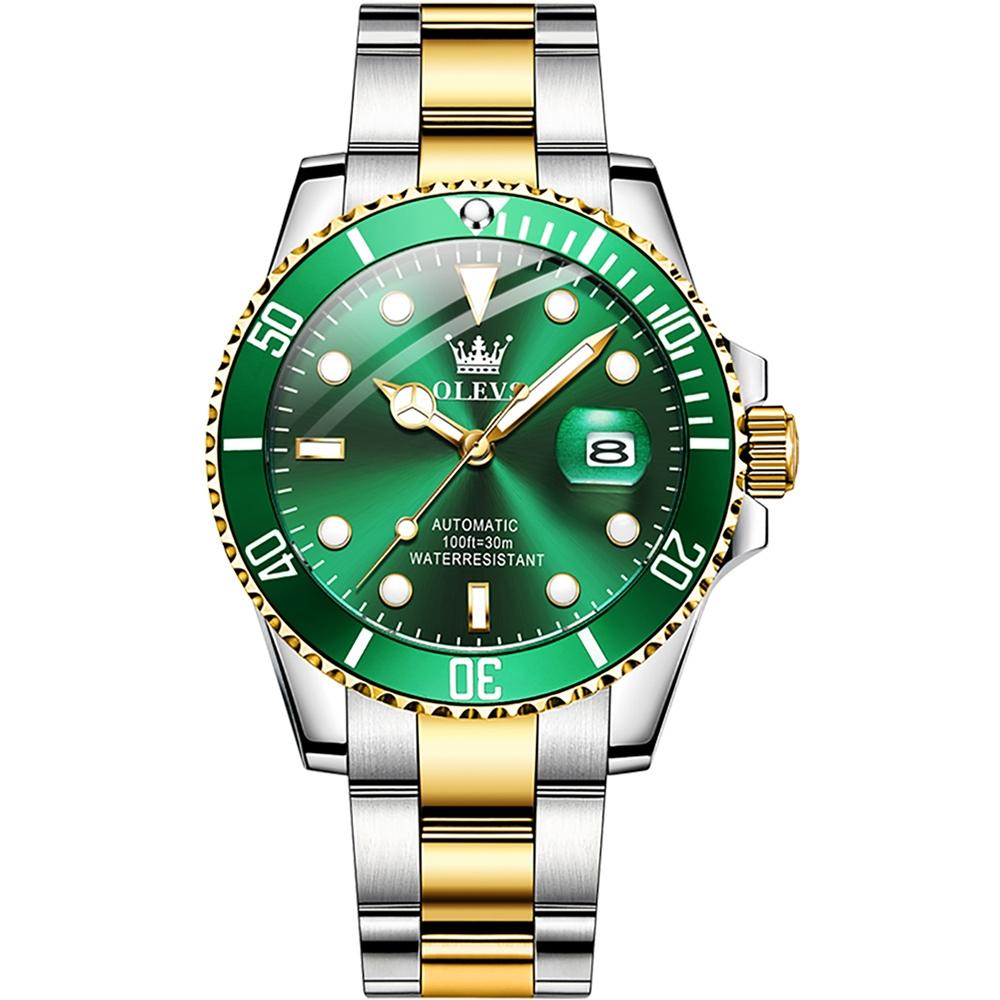 V562-E102337400ADE-202508281346-00 Waterproof Mechanical Watch for Men with Luminous Dial - Green + Gold - Image 1