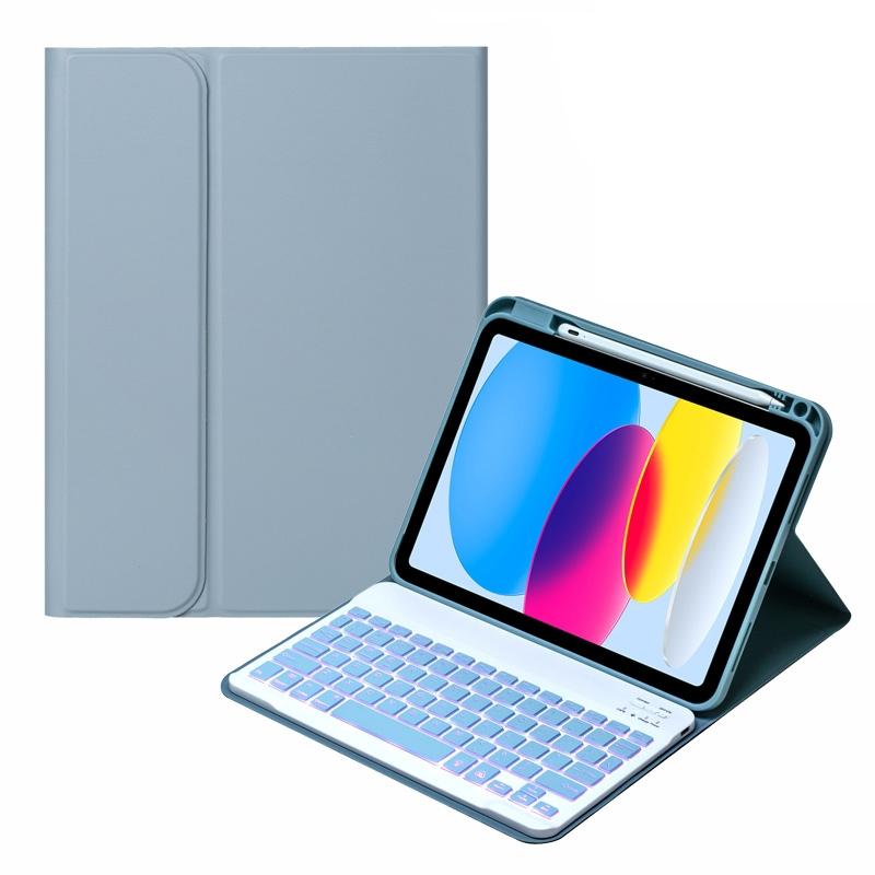 V562-E102501400ADE-202508290230-00 10.9 Ipad 10Th Gen 2022 Backlit Keyboard Case With Pen Slot - Bluetooth Leather - Light Blue - Image 1