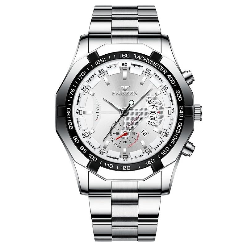 V562-E1034801650DBT-202508290041-00 Waterproof Men Calendar Watch - White Steel White Surface - Image 1