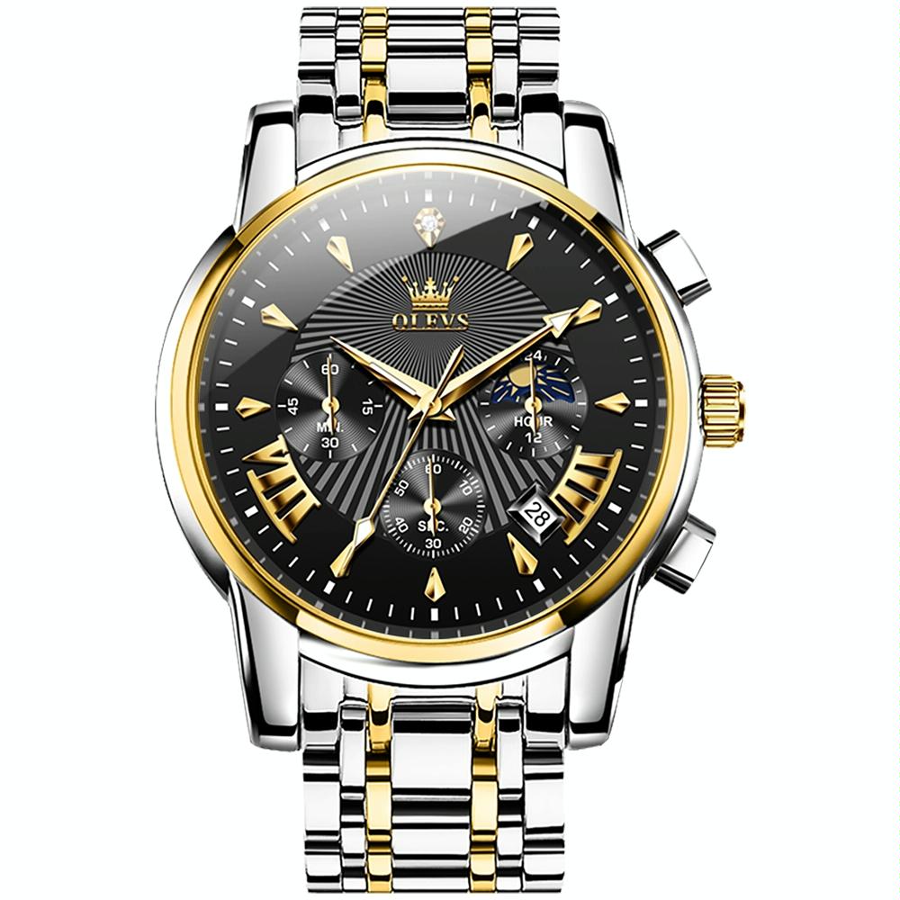 V562-E105142500ADE-202508280652-00 Waterproof Men Quartz Watch - Multifunctional Business Design - Black + Gold - Image 1