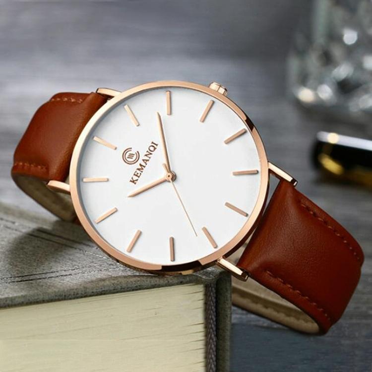 V562-E106011350DBT-202508280831-00 Men Waterproof Steel Mesh Quartz Watch - Ultra-thin - Ultra-Thin Rose Gold Shell White Dial Coffee Band - Image 1