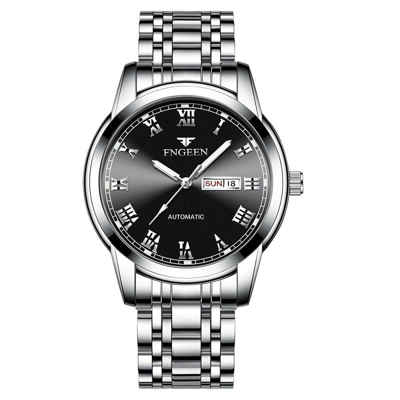 V562-E1080952650DBT-202508281931-00 Men Luminous Quartz Watch with Roman Numeral Dial - Sporty Style - White Steel Black Surface - Image 1
