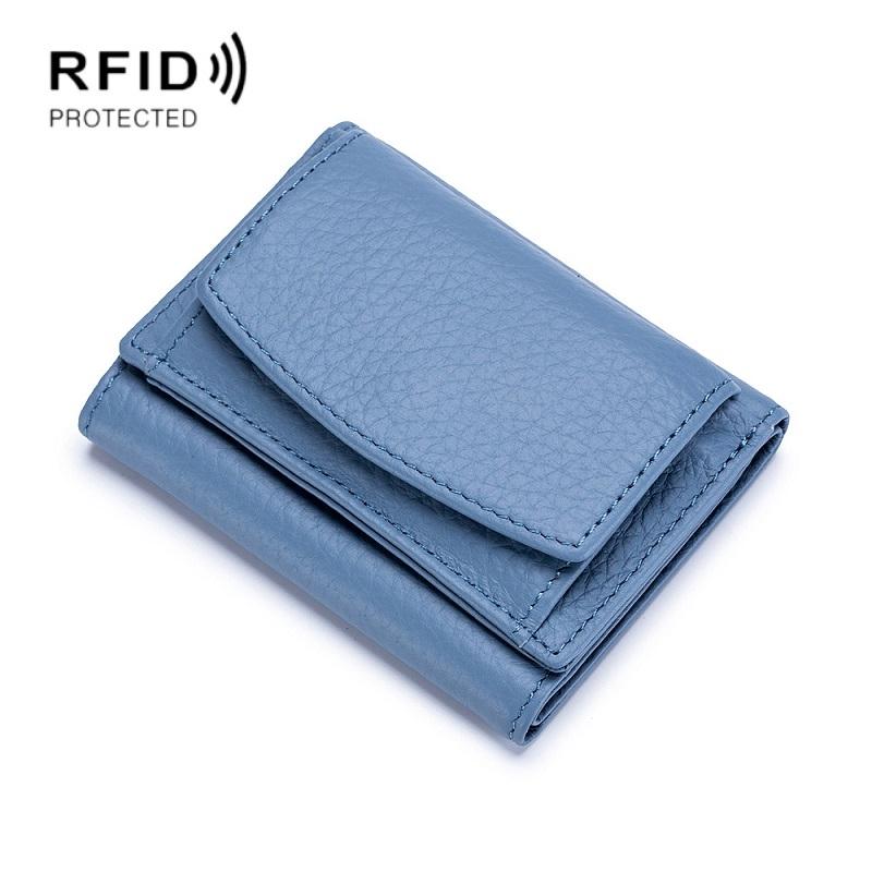 V562-F1019961060DBT-202508281926-00 Compact Rfid Leather Coin Purse Wallet - Secure & Stylish - Light Blue - Image 1