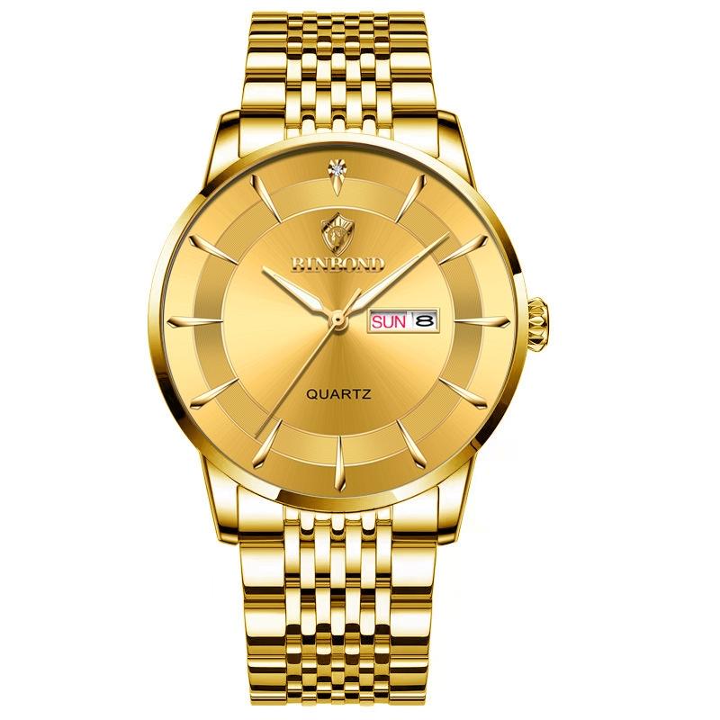 V562-F1037843060DBT-202508281410-00 Waterproof Quartz Men Watch with Luminous Butterfly Buckle and Steel Belt - 30m - Full-Gold-Gold - Image 1