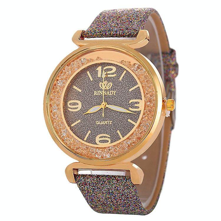 V562-F104668250DBT-202508280931-00 Gold Rhinestone Quartz Watch with Pu Leather Strap for Women - Grey - Image 1