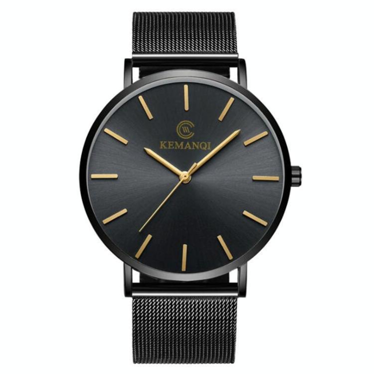 V562-F106011350DBT-202508280826-00 Men Waterproof Steel Mesh Quartz Watch - Ultra-thin - Ultra-Thin Mesh Belt Black Dial - Image 1