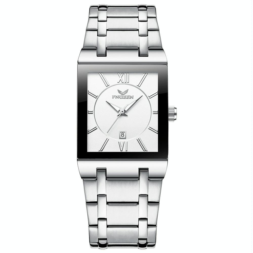 V562-F1083622060DBT-202508281545-00 Waterproof Square Men Watch with Calendar - 50m - White Steel White Surface - Image 1