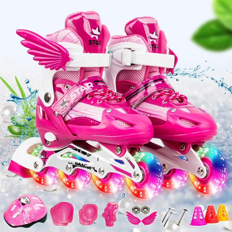 V562-F3783GO-202508281911-00 Adjustable Kids Roller Skates Set - Flash Wheels Size m - Pink - Image 1