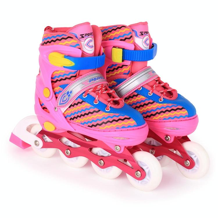 V562-F7161GO-202508281045-00 Full-flash Roller Skates for Kids - White Size l - Pink - Image 1