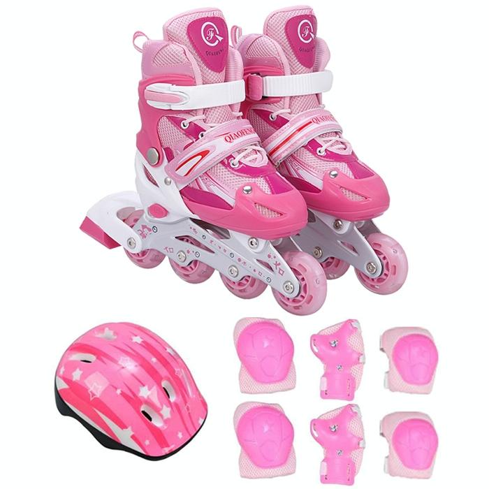 V562-F8181GO-202508280635-00 Flash Straight Row Roller Skating Shoes Suit for Children and Adults - Size l - Pink - Image 1