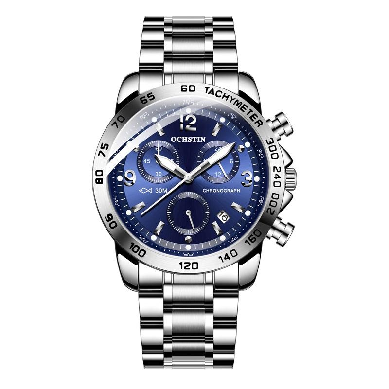 V562-G106930400ADE-202508281040-00 Waterproof Luminous Men Watch with Steel Strap - Silver Blue - Image 1