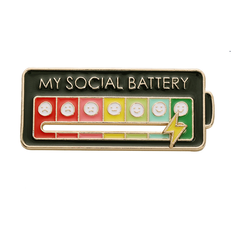 V562-GU23-H018BLACKX1-202508291415-00 Vibe Geeks Creative Social Battery Energy Enamel Pins Mood Jewelry Brooches - Black - 1 Pc - Image 1