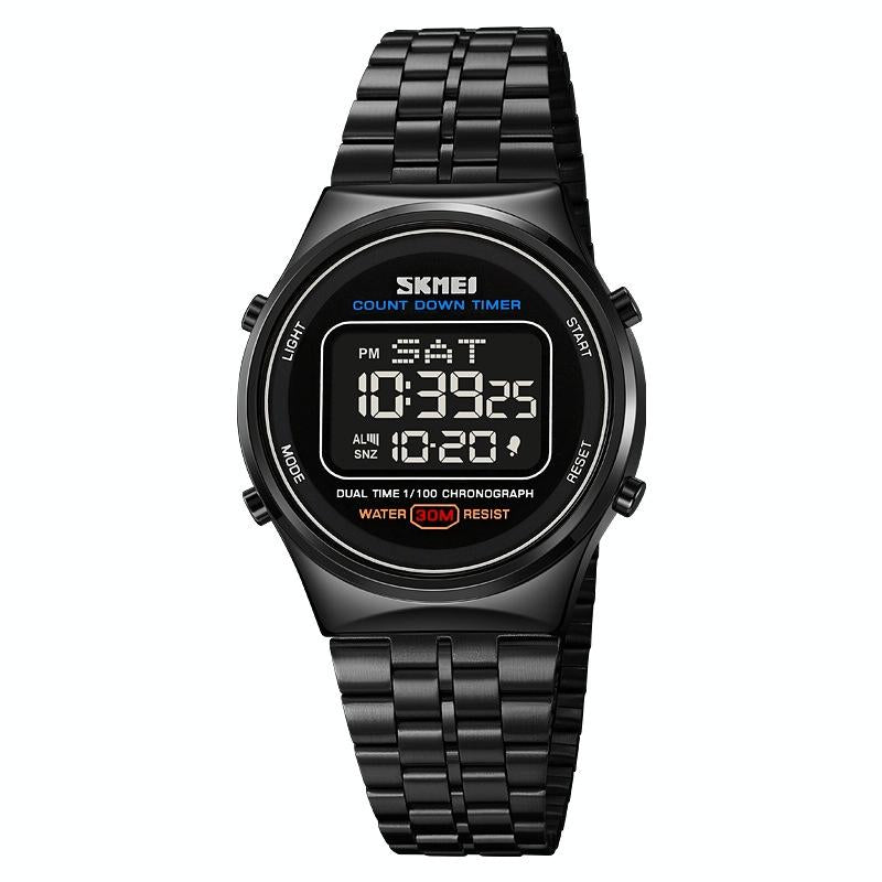 V562-H100827500ADE-202508290115-00 Waterproof Multifunctional Men Digital Watch - Luminous Stainless Steel - 30m - Black - Image 1