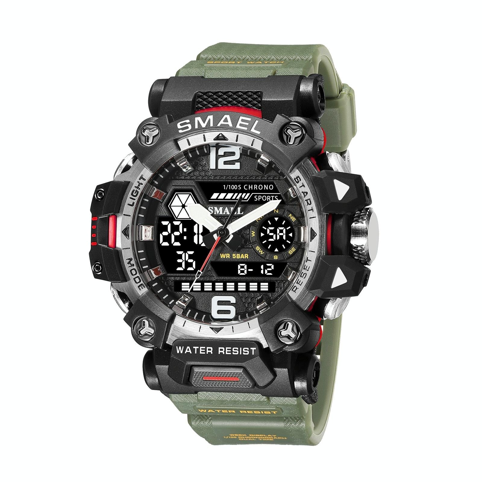 V562-H1016433060DBT-202508281921-00 Waterproof Dual Display Outdoor Watch - Multifunctional Alloy for Men - Army Green - Image 1