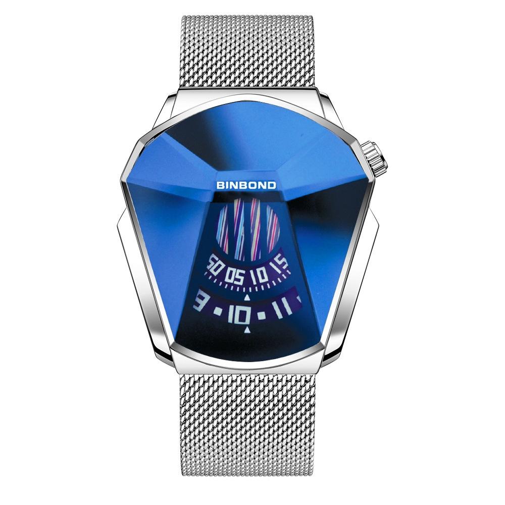 V562-H1041792650DBT-202508280635-00 Men Diamond Dial Quartz Watch - Locomotive Concept - White Mash White Steel Blue Surface - Image 1