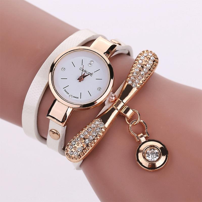 V562-I105841250DBT-202508282021-00 Stylish Leather Band Watch for Women - Casual Design - White - Image 1