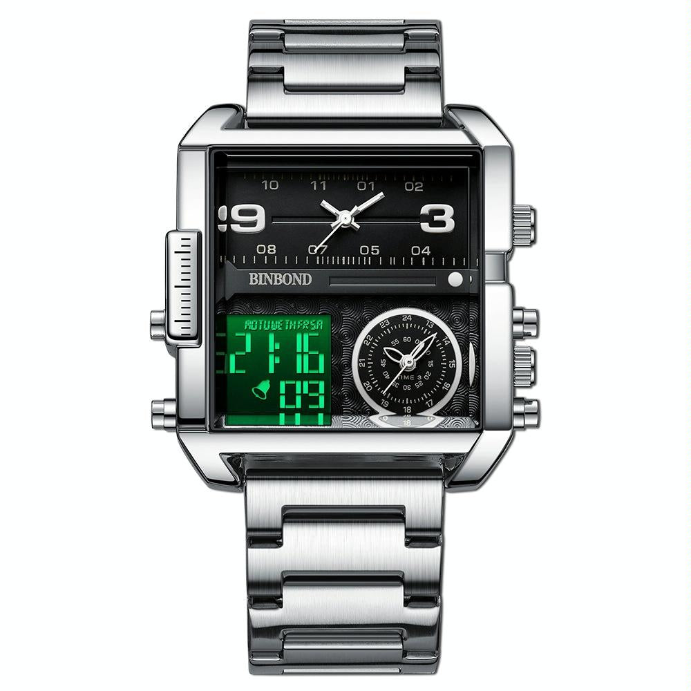 V562-J1055843060DBT-202508290910-00 Waterproof Square Multifunctional Sports Quartz Watch - White Steel-Black - Image 1