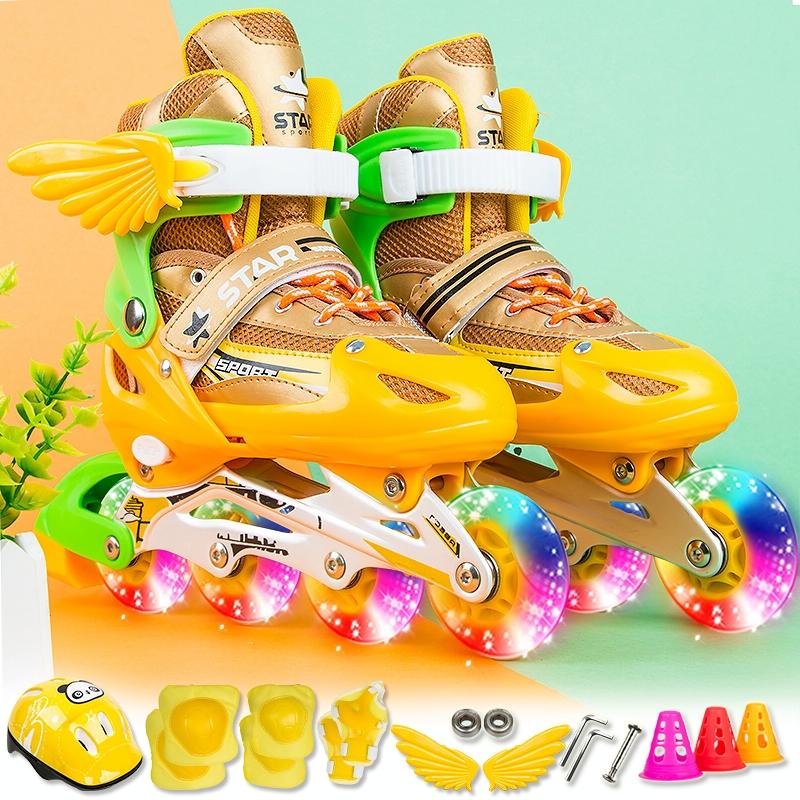 V562-J5783GO-202508281026-00 Adjustable Kids Roller Skates Set - Full Flash Single Four-wheel - Size l - Gold - Image 1
