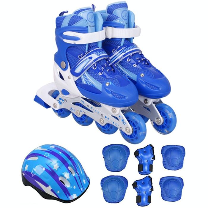 V562-L0281GO-202508280911-00 Flash Straight Row Roller Skating Shoes Suit for Children and Adults - Small Size - Blue - Image 1
