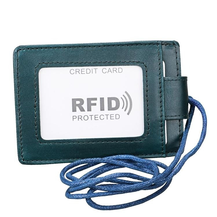 V562-L1165BCC-202508290031-00 Leather Rfid Card Holder Lanyard - Compact & Secure - Blue - Image 1