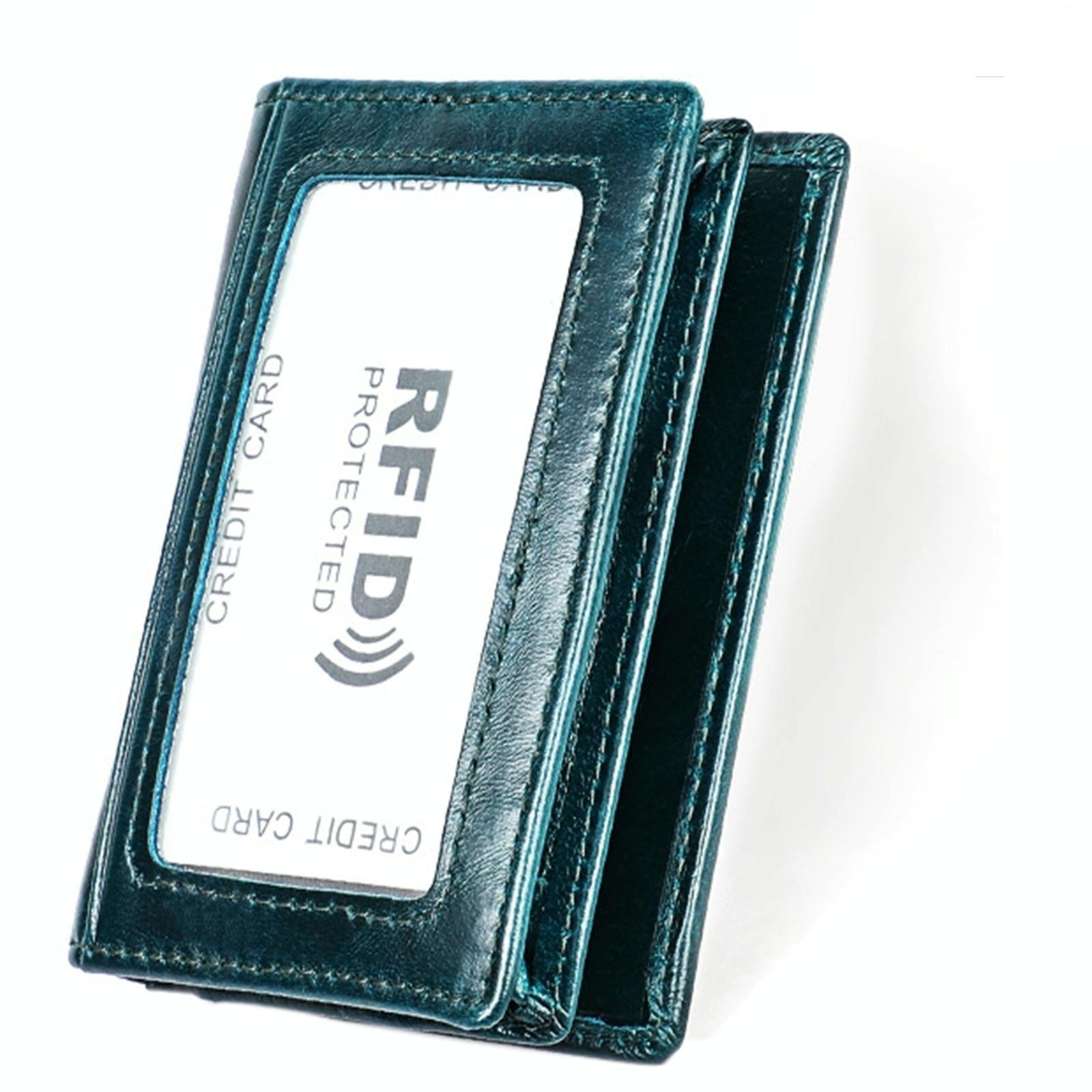 V562-L2801BCC-202508281111-00 Leather Rfid Card Holder Wallet with 5 Slots and Pocket - Blue - Image 1