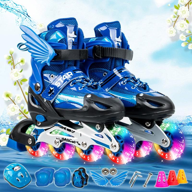V562-L3783GO-202508281911-00 Adjustable Kids Roller Skates Set - Flash Wheels Size m - Blue - Image 1