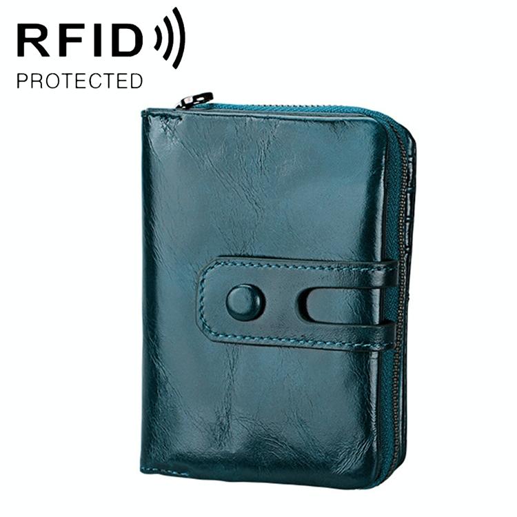 V562-L6766BCC-202508280935-00 Zip Rfid Crazy Horse Leather Wallet - Brown - Blue - Image 1