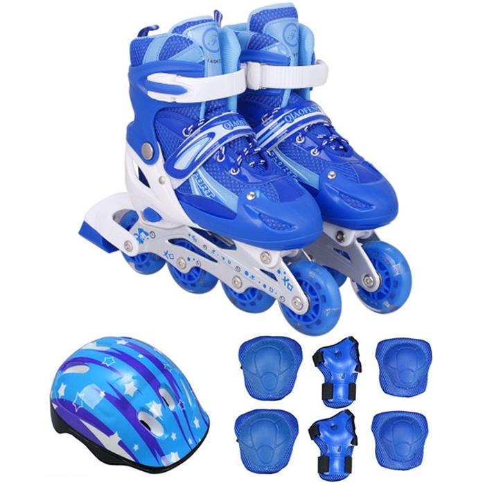 V562-L8181GO-202508280632-00 Flash Straight Row Roller Skating Shoes Suit for Children and Adults - Size l - Blue - Image 1