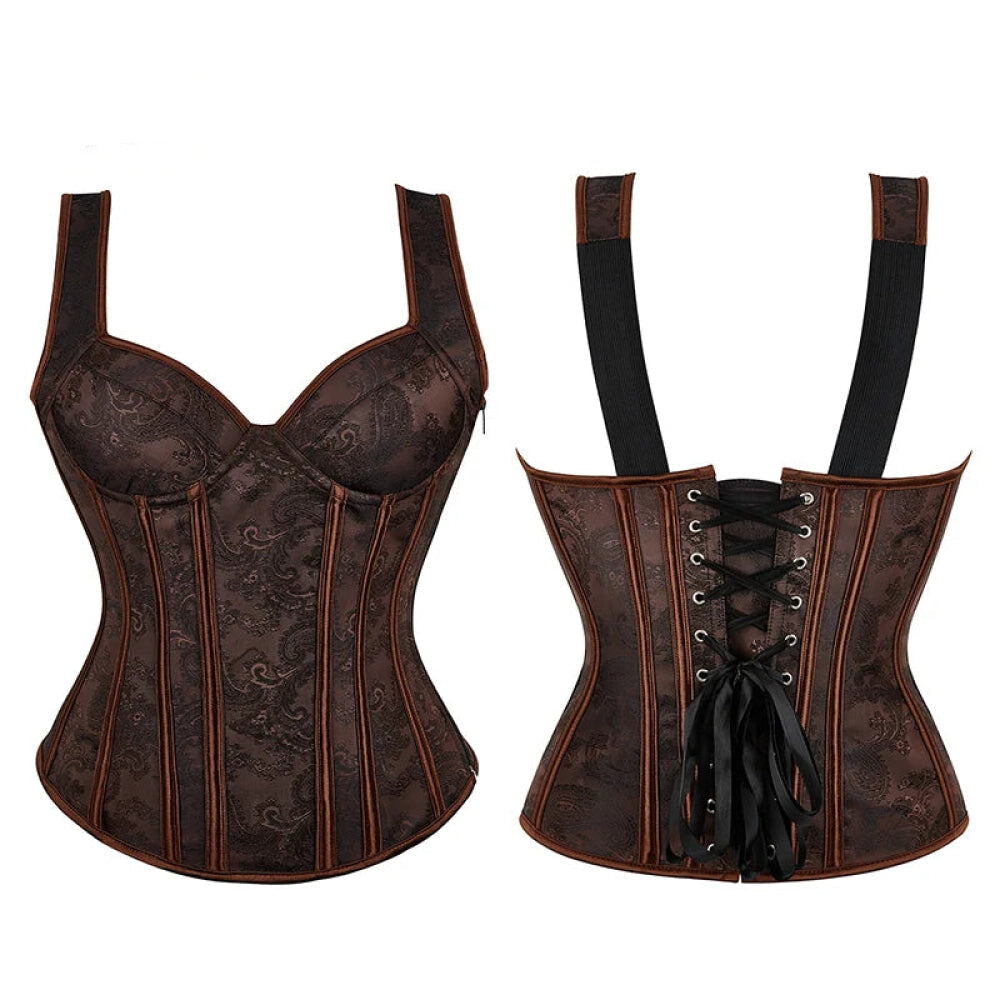 V562-OBBPBBAAILTXPXAI-14-202508291730-00 Black Retro Steampunk Padded Corset & Bustier Side Zipper Plus Size - Brown - Xxxl - Image 1
