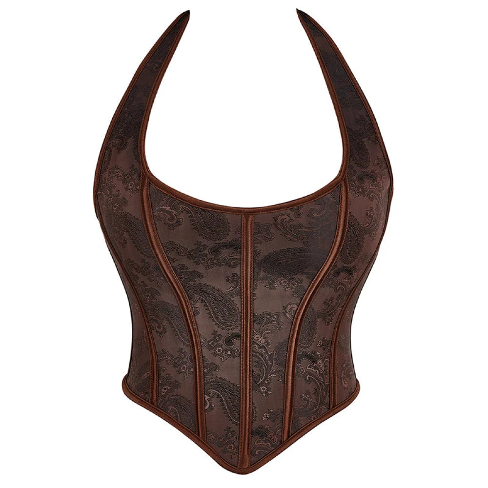 V562-OBBPBBAIBOKTKLAB-7-202508291635-00 Steampunk Chest Binder Bustier Halter Corset Top For Women Plus Size Retro Corselet - 972 Brown - Xxl - Image 1