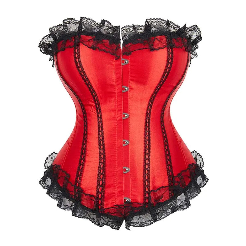 V562-OBBPBBNAKXIIIILA-2-202508291641-00 Silk Corselet With Floral Lace Trim Front 6 Busk Closure Plus Size Xs-6Xl Red - L - Image 1