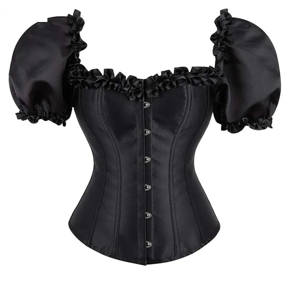 V562-OBBPBBNIBOAATTOI-6-202508291946-00 Black Lace-Up Ruffled Corset Bustier Plus Size S-6Xl - Xxl - Image 1